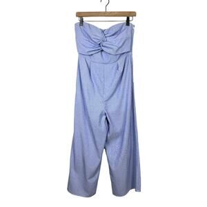 The Impeccable Pig Blue & White Stripe Strapless Cropped Wide Leg Jumpsuit